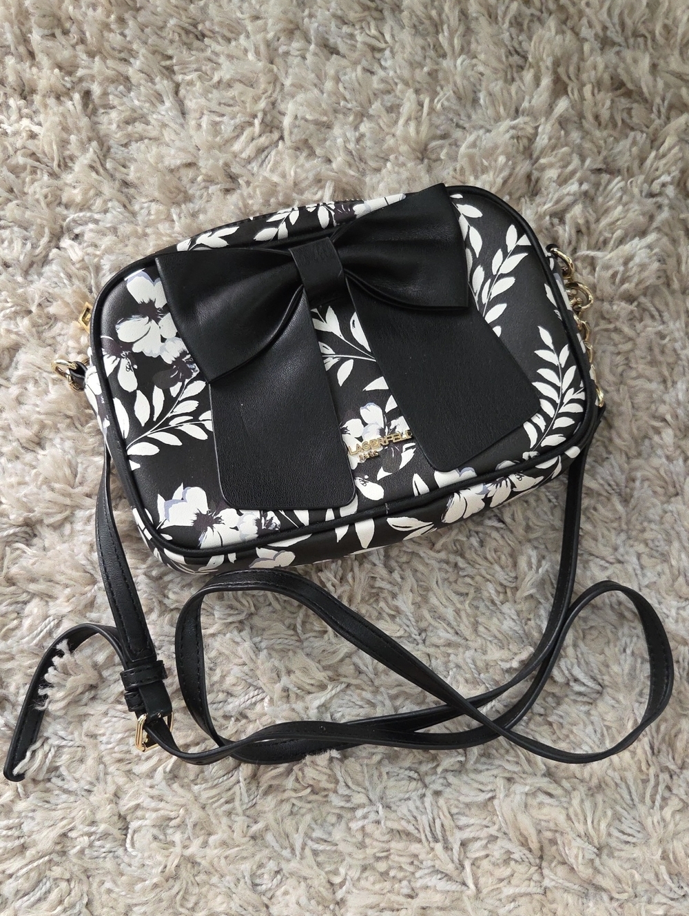 Karl Lagerfeld Black & White Floral Crossbody with Bow